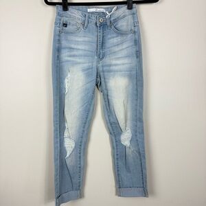 KanCan Lightwash Jeans Capri Womens 24 Blue Denim Distressed Grunge Cuffed